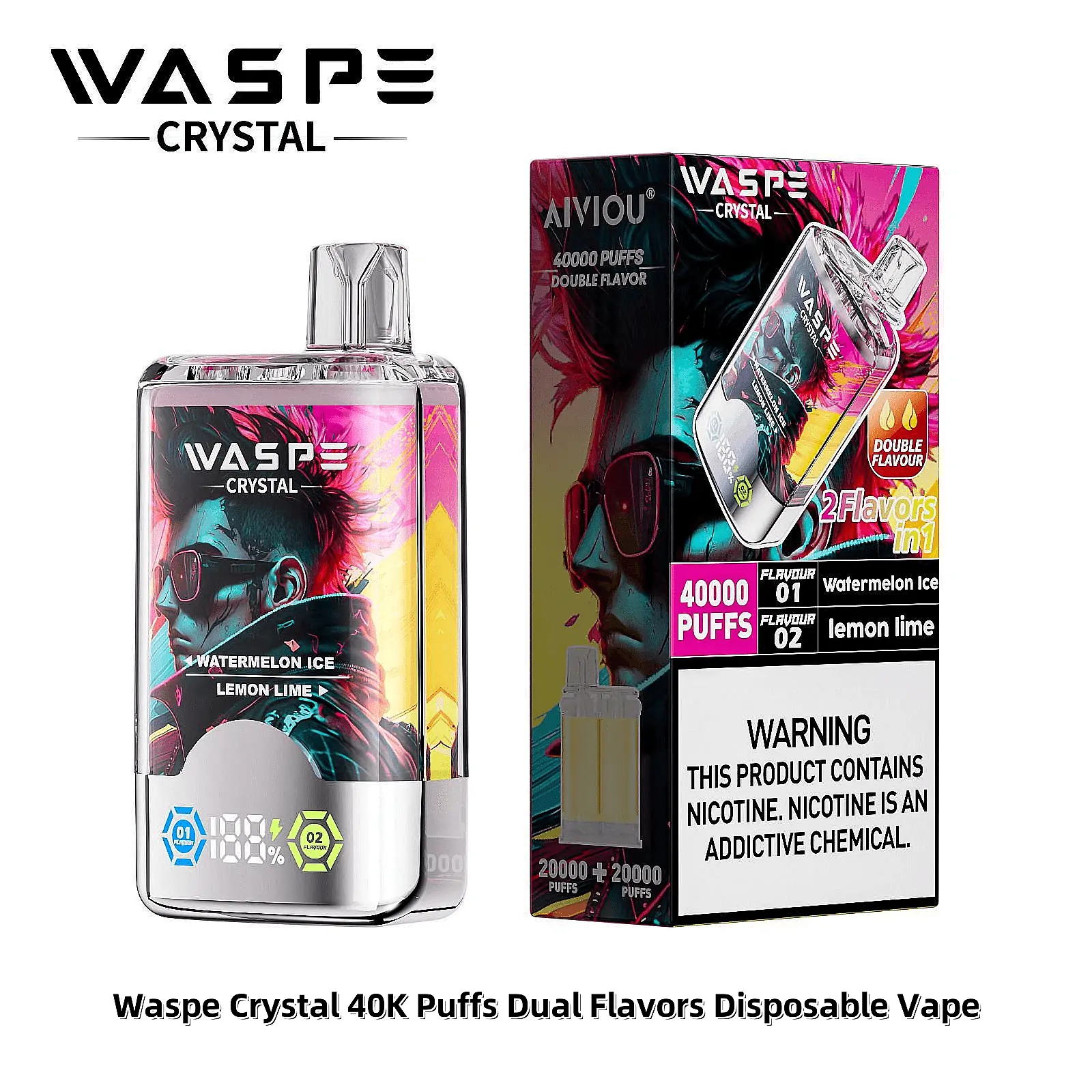 WASPE Crystal 40000 Züge Doppelgeschmack LED-Anzeige 0% 2% 5% Niedriges Nikotin Großhandel Wiederaufladbare Einweg-E-Zigaretten – Bild 7