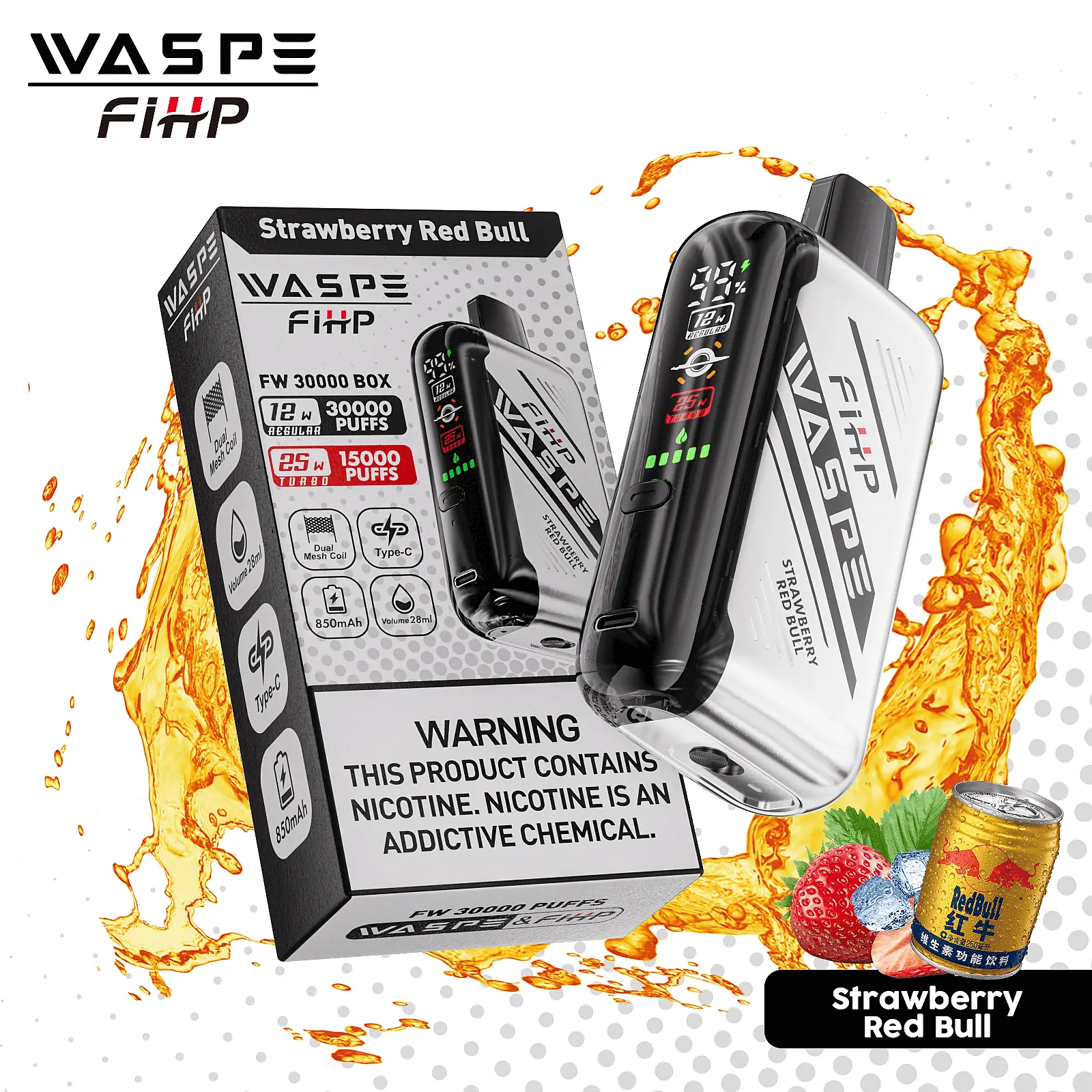WASPE FIHP 30000 Züge Dual-Mesh-Technologie LED-Display Einstellbarer Luftstrom 0% 2% 5% Niedriger Nikotingehalt Wiederaufladbare Einweg-E-Zigaretten Großhandel – Bild 3