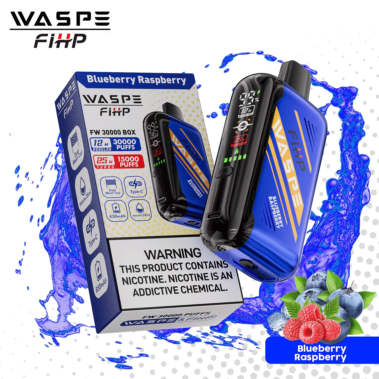 WASPE FIHP 30000 Züge Dual-Mesh-Technologie LED-Display Einstellbarer Luftstrom 0% 2% 5% Niedriger Nikotingehalt Wiederaufladbare Einweg-E-Zigaretten Großhandel – Bild 11