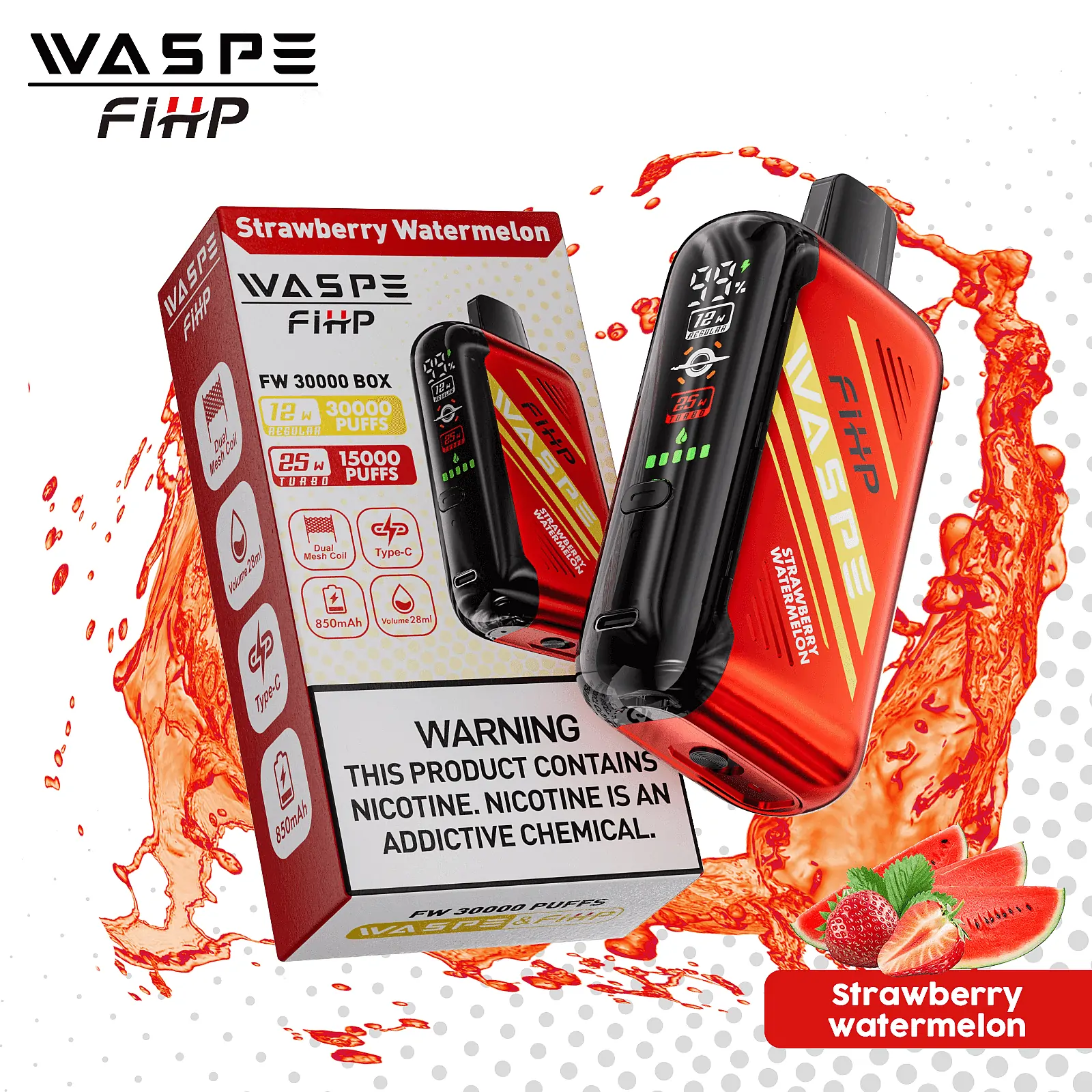 WASPE FIHP 30000 Züge Dual-Mesh-Technologie LED-Display Einstellbarer Luftstrom 0% 2% 5% Niedriger Nikotingehalt Wiederaufladbare Einweg-E-Zigaretten Großhandel – Bild 10
