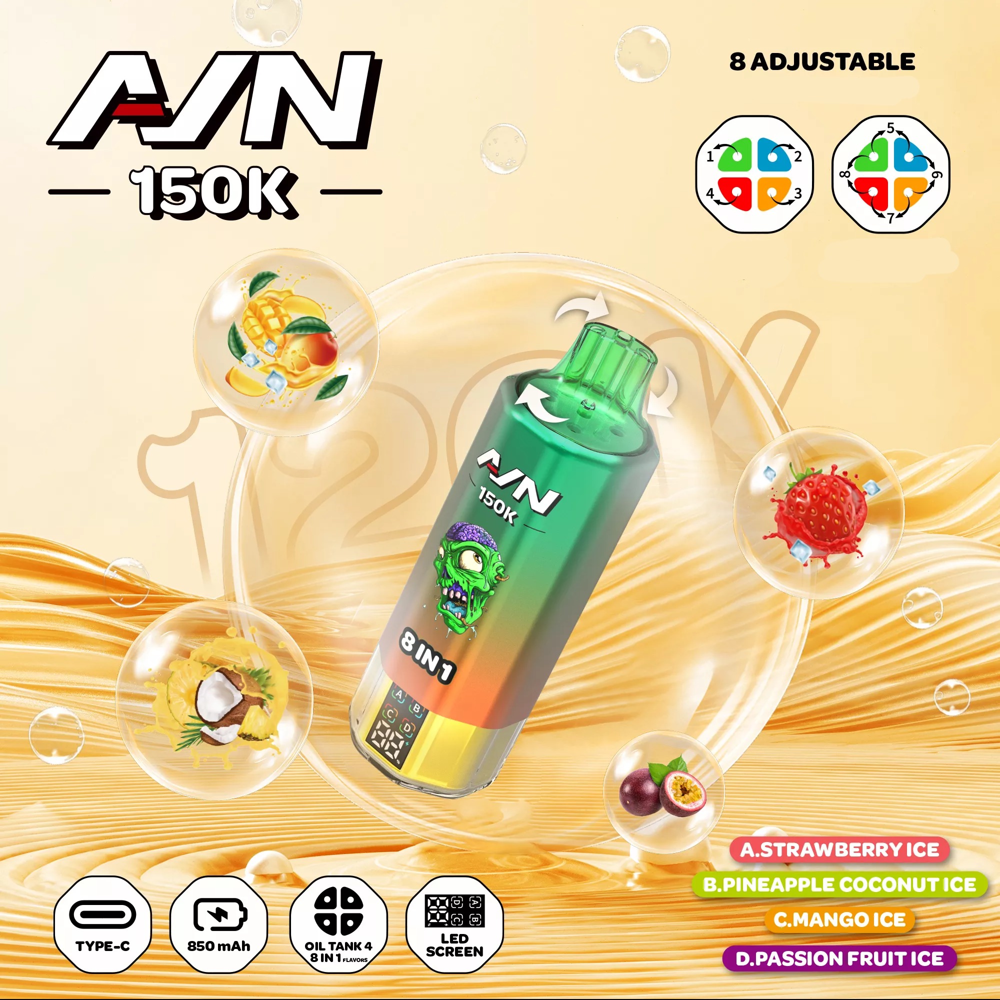 AIVONO AIM AVN 150K Züge 8 in 1 Einweg Vape LED Display Großhandel günstig kaufen – Bild 3