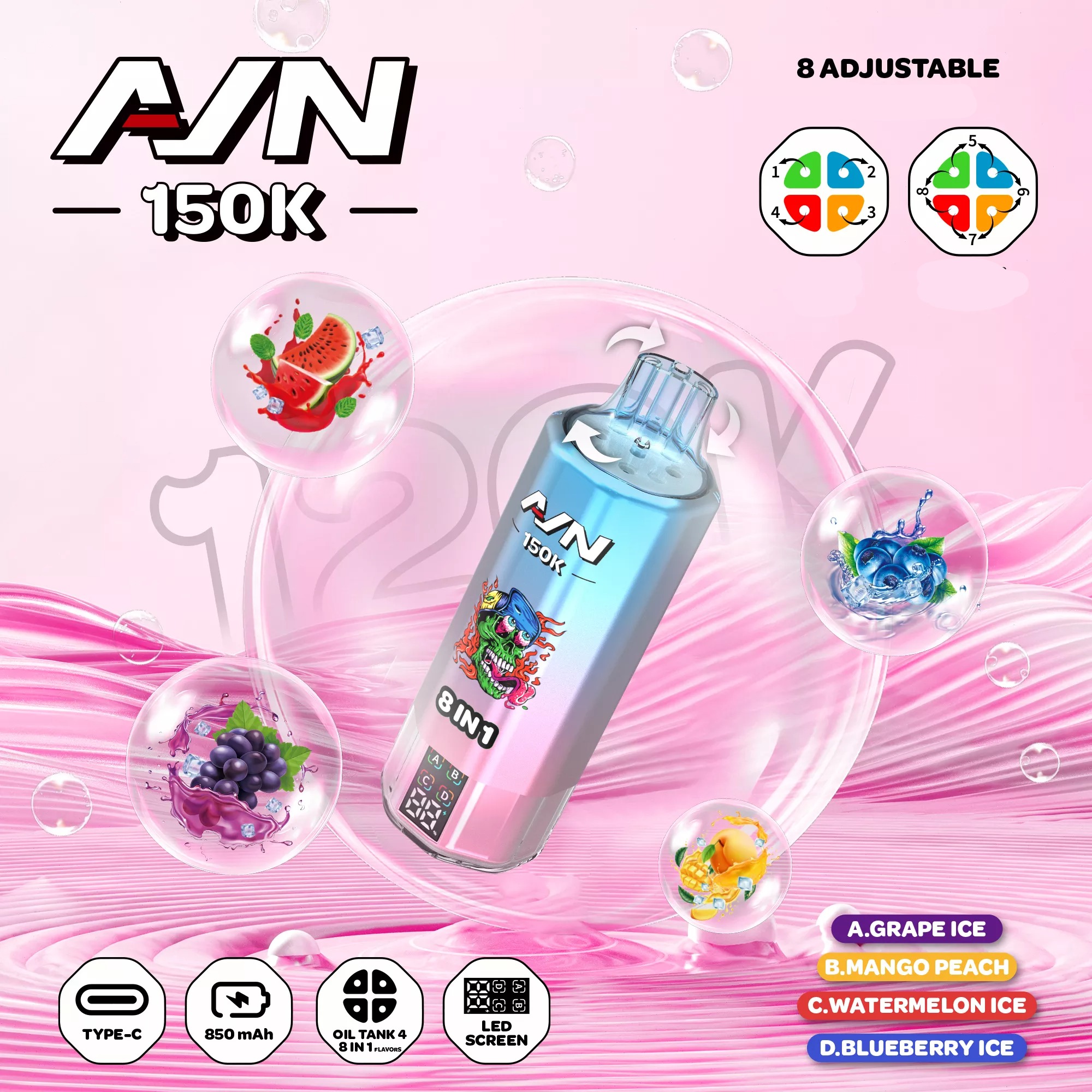 AIVONO AIM AVN 150K Züge 8 in 1 Einweg Vape LED Display Großhandel günstig kaufen – Bild 6