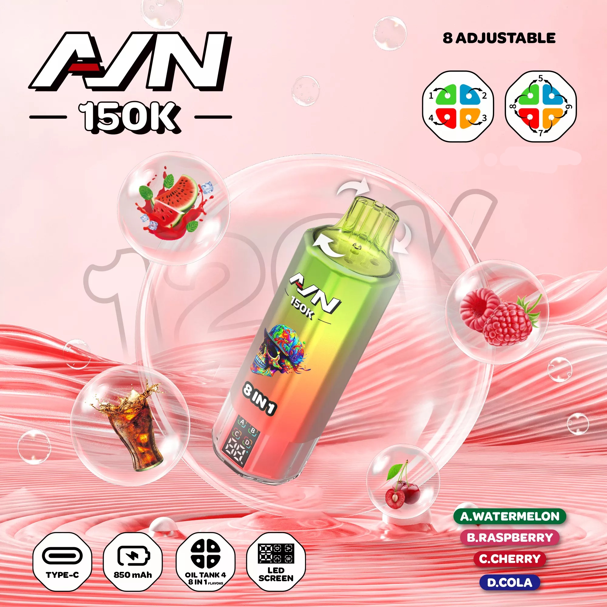 AIVONO AIM AVN 150K Züge 8 in 1 Einweg Vape LED Display Großhandel günstig kaufen – Bild 7