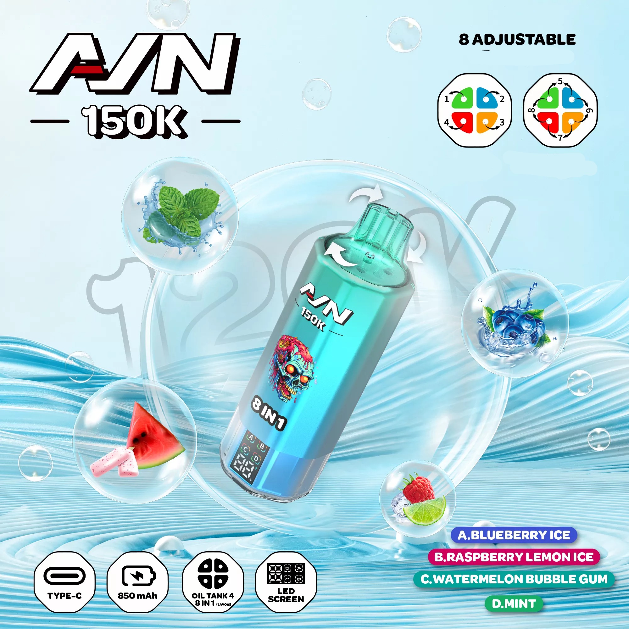 AIVONO AIM AVN 150K Züge 8 in 1 Einweg Vape LED Display Großhandel günstig kaufen – Bild 8