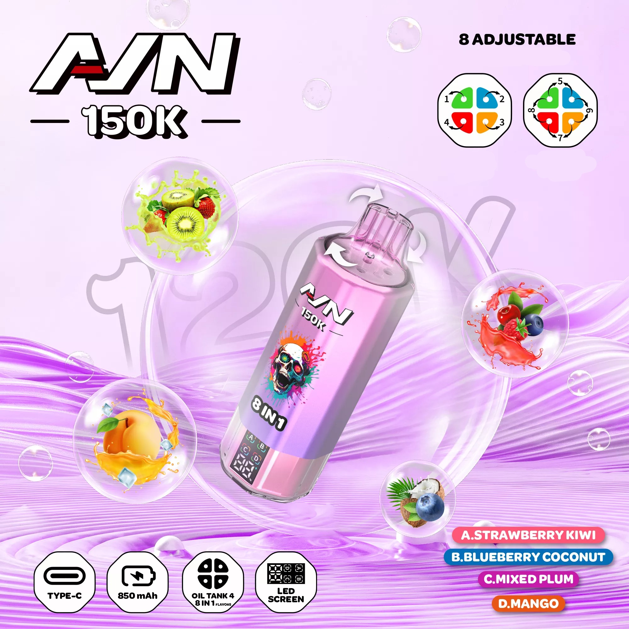 AIVONO AIM AVN 150K Züge 8 in 1 Einweg Vape LED Display Großhandel günstig kaufen – Bild 5