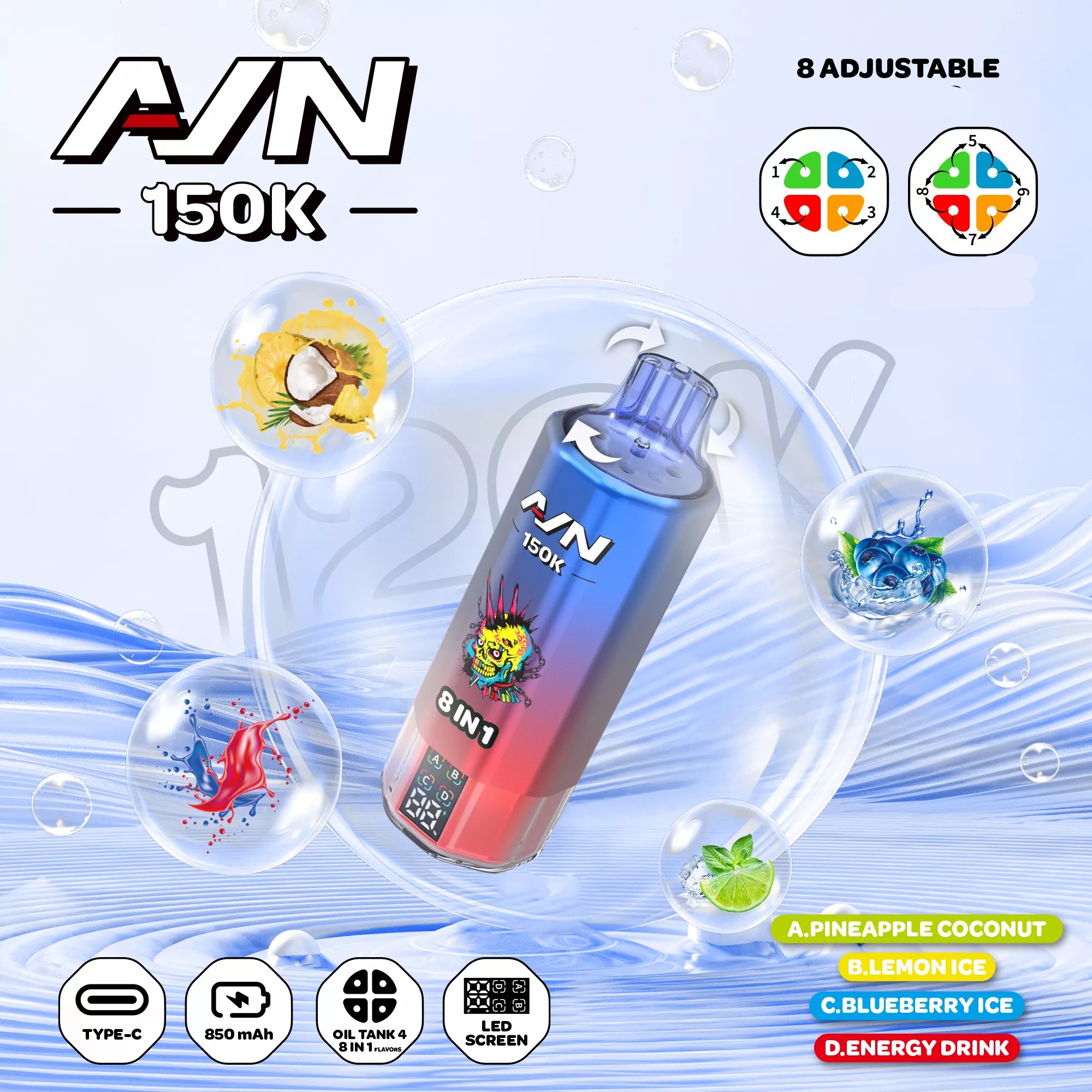 AIVONO AIM AVN 150K Züge 8 in 1 Einweg Vape LED Display Großhandel günstig kaufen – Bild 2