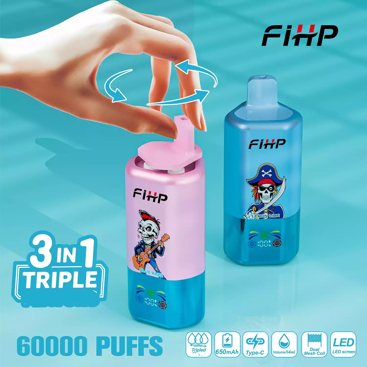 FIHP 60000 Züge 3in1 Triple Einweg Vape LED Display Großhandel günstig kaufen – Bild 4