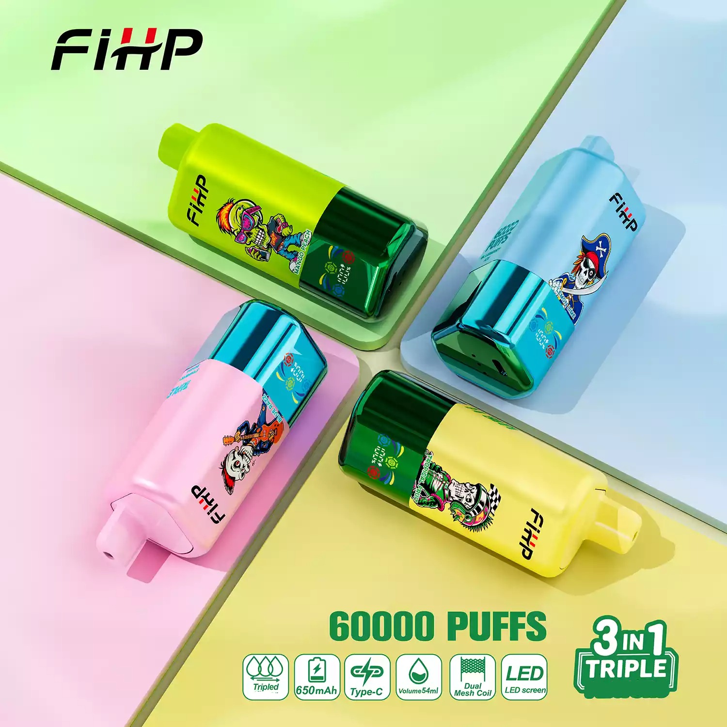 FIHP 60000 Züge 3in1 Triple Einweg Vape LED Display Großhandel günstig kaufen