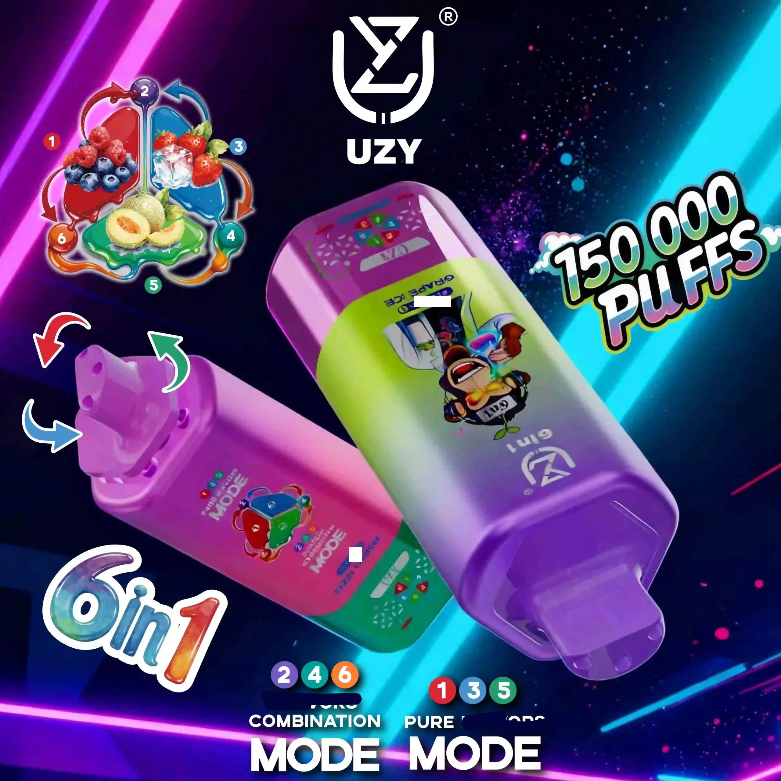 UZY 6 in 1 150000 Züge Einweg Vape Großhandel Quad Mesh Coil Smart Screen günstig kaufen