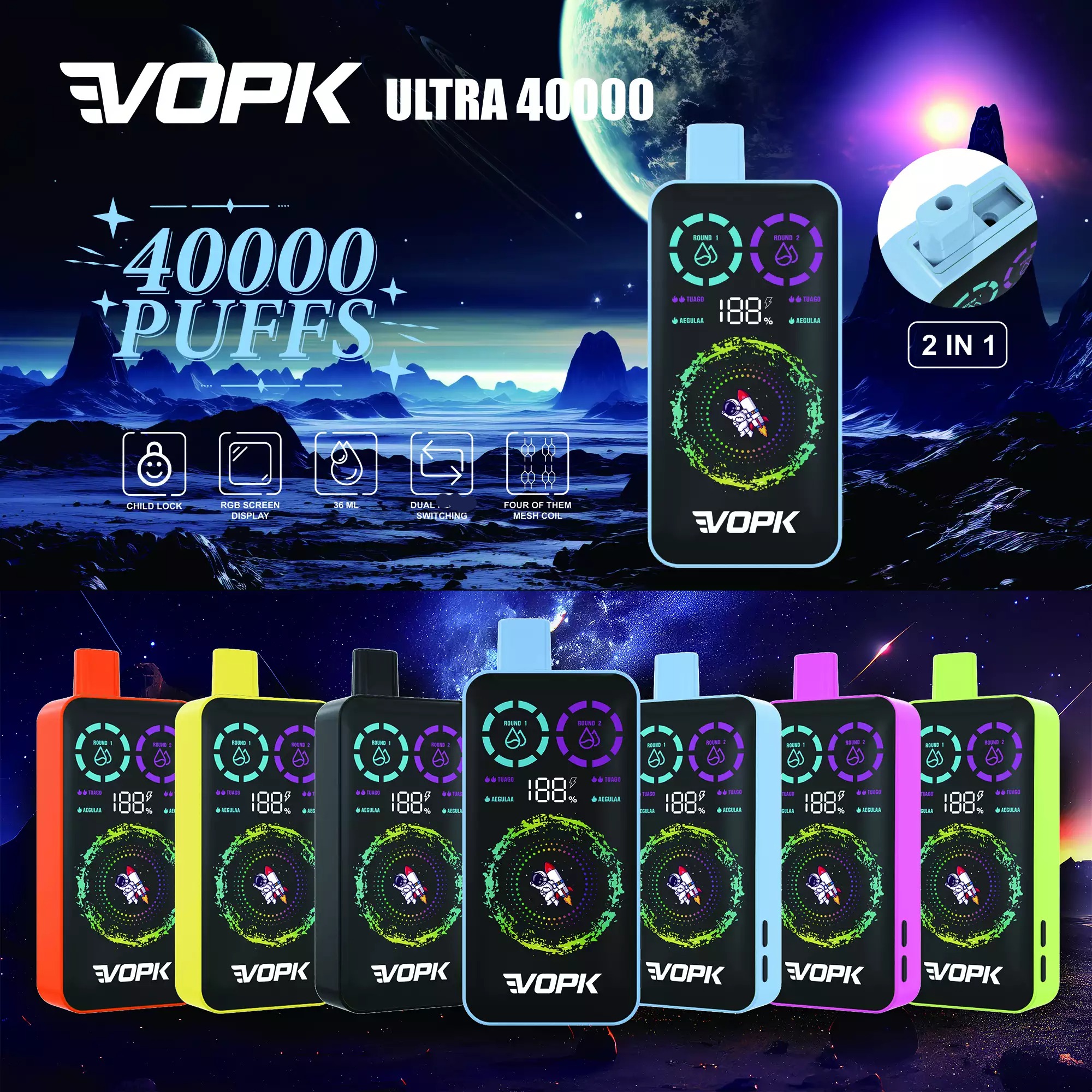 VOPK ULTRA 40000 Züge Dual Flavour Einweg Vape Großhandel Display günstig kaufen