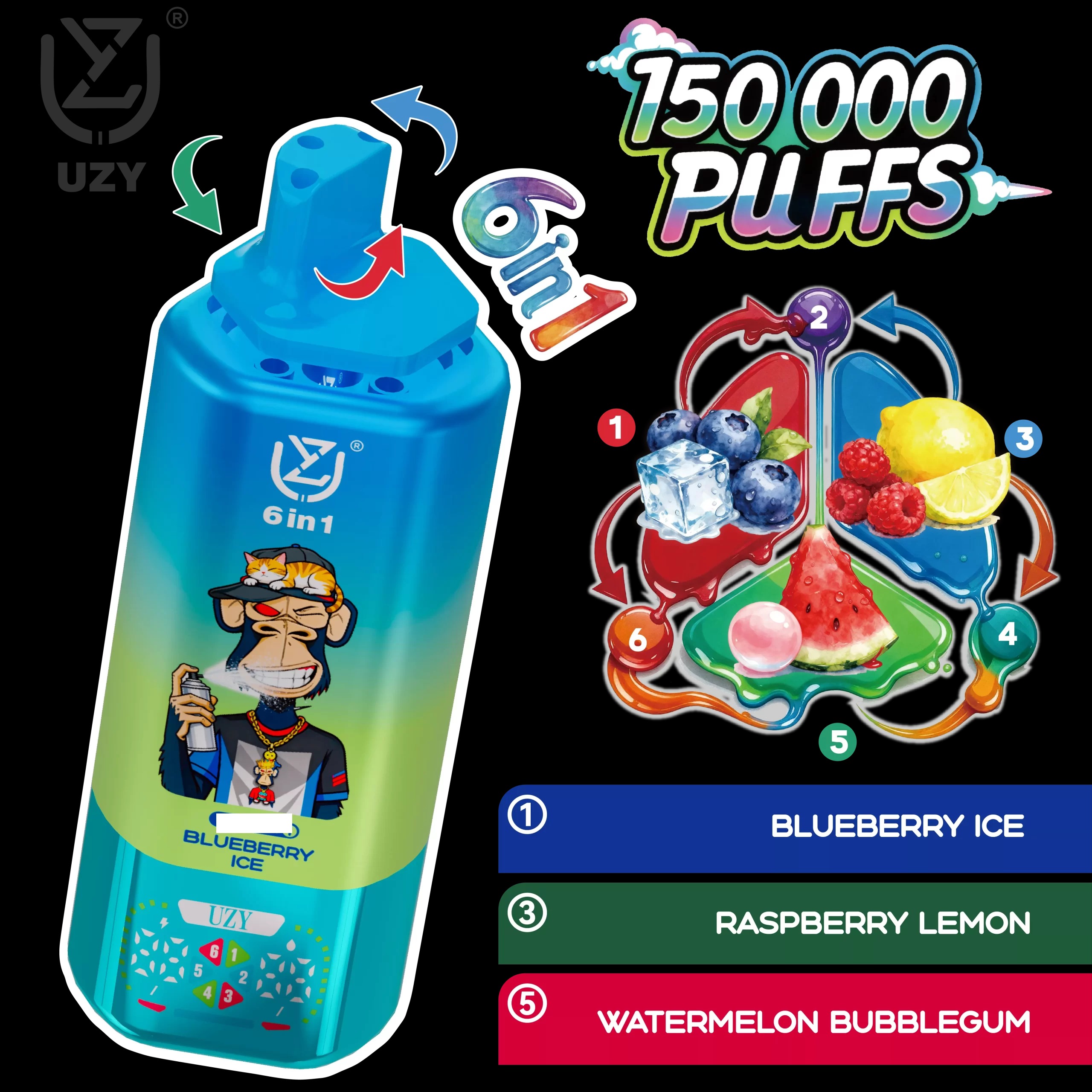 UZY 6 in 1 150000 Züge Einweg Vape Großhandel Quad Mesh Coil Smart Screen günstig kaufen – Bild 11