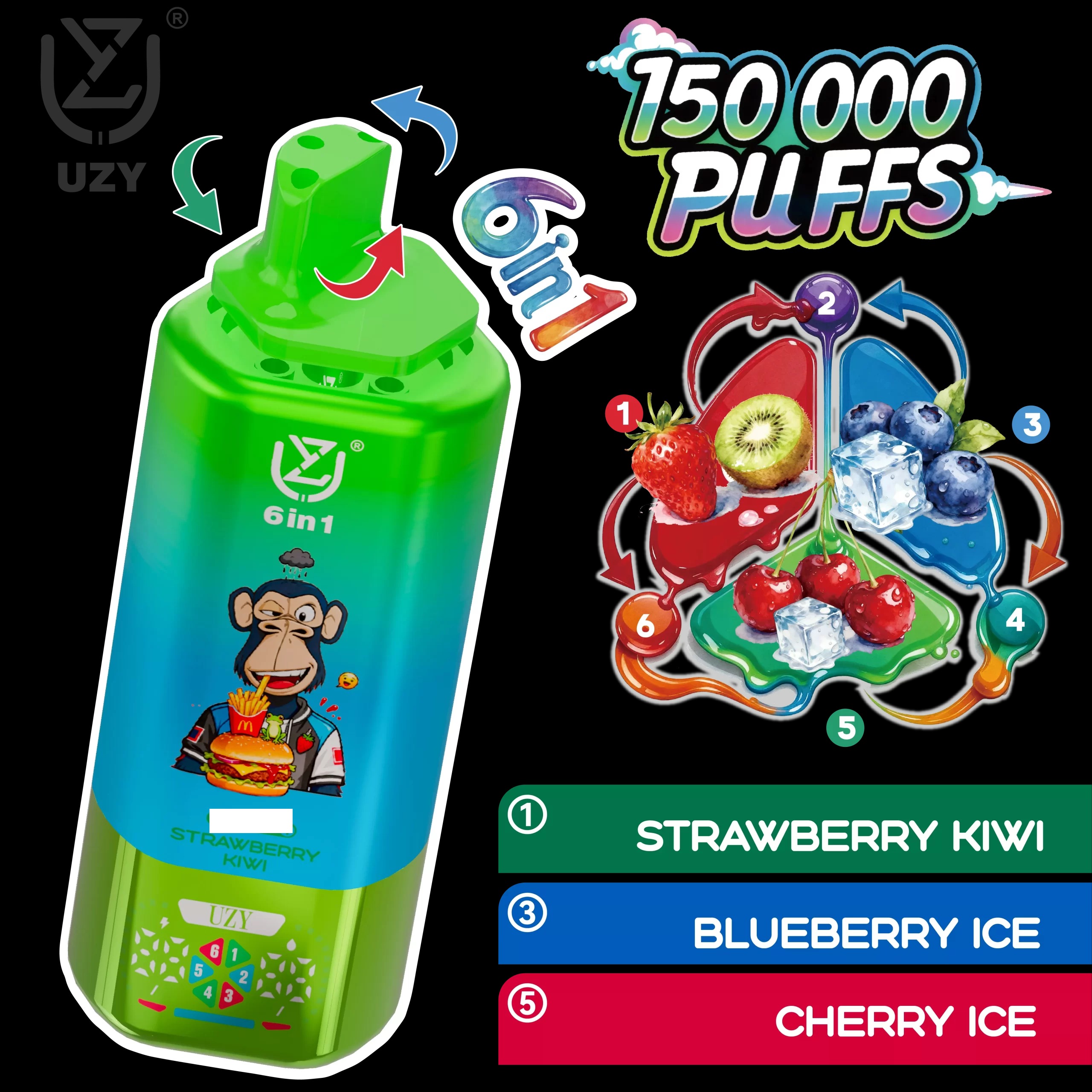 UZY 6 in 1 150000 Züge Einweg Vape Großhandel Quad Mesh Coil Smart Screen günstig kaufen – Bild 3