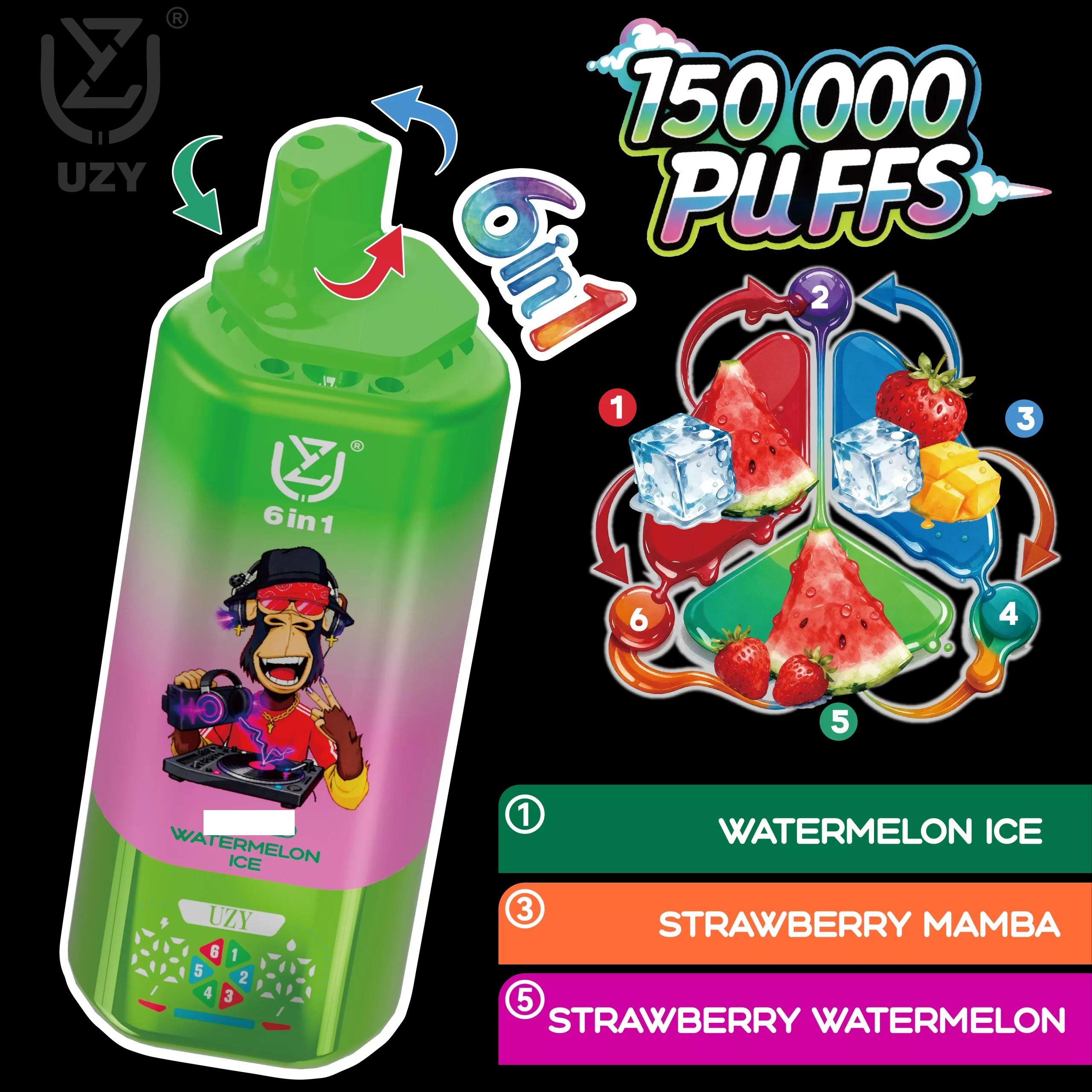 UZY 6 in 1 150000 Züge Einweg Vape Großhandel Quad Mesh Coil Smart Screen günstig kaufen – Bild 12