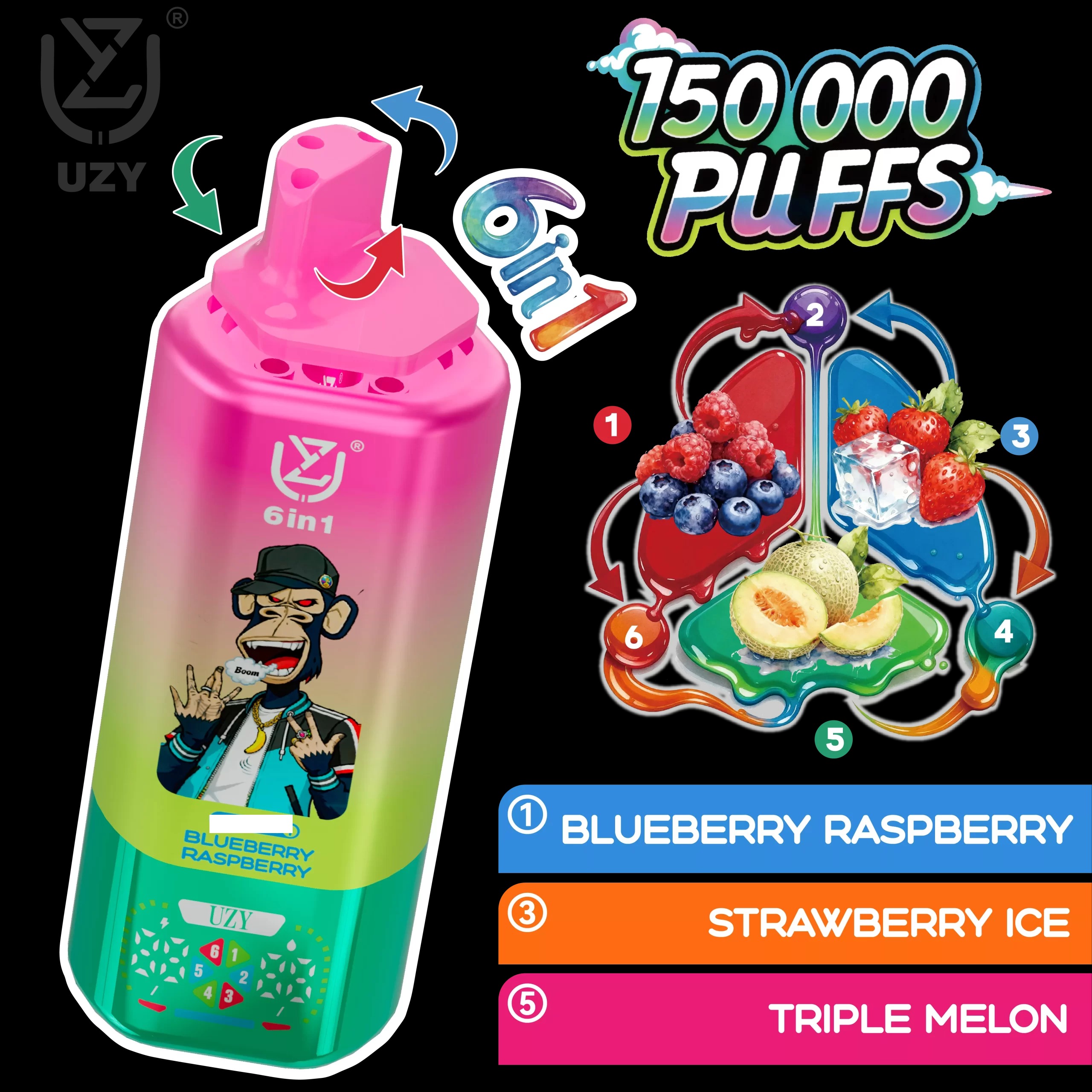 UZY 6 in 1 150000 Züge Einweg Vape Großhandel Quad Mesh Coil Smart Screen günstig kaufen – Bild 4