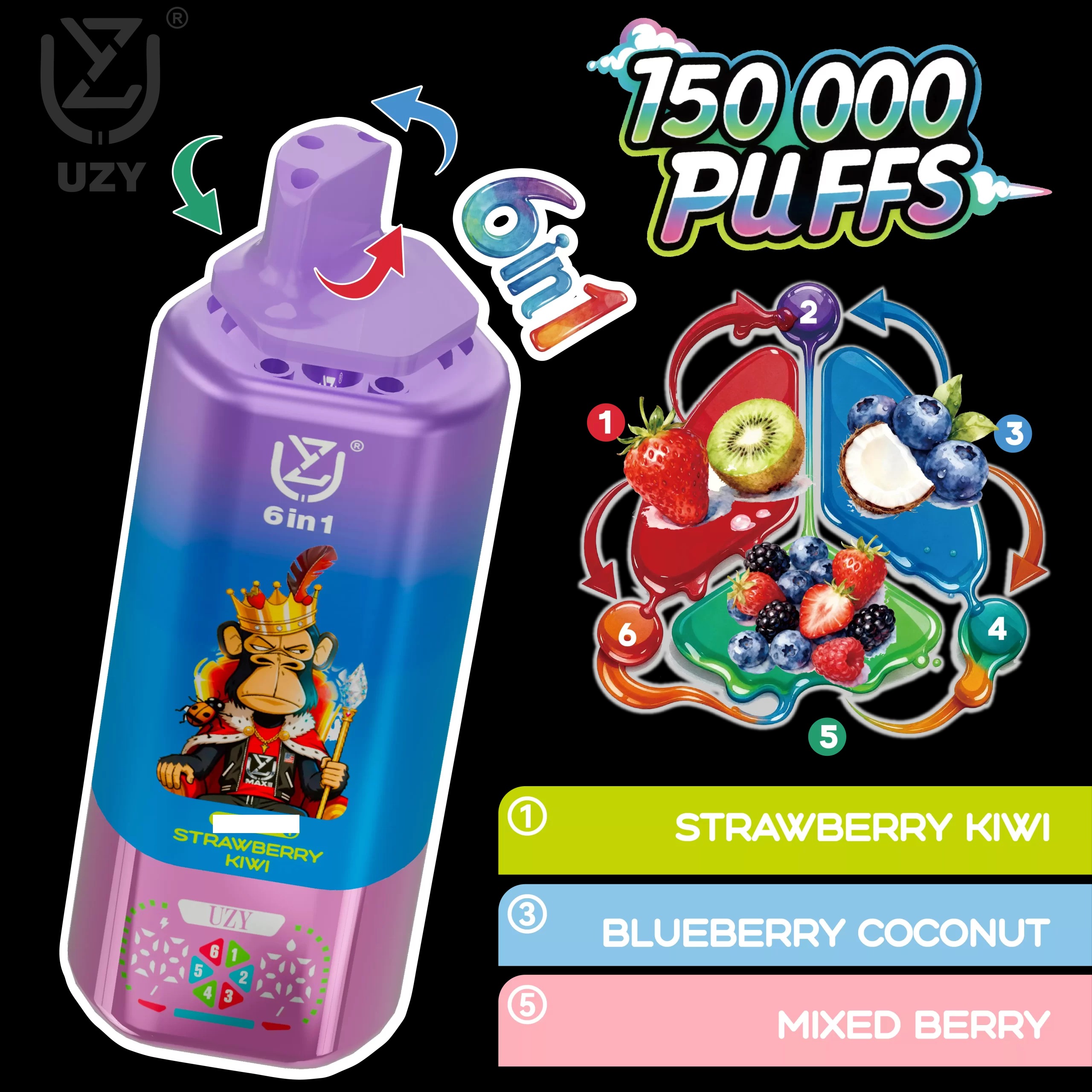 UZY 6 in 1 150000 Züge Einweg Vape Großhandel Quad Mesh Coil Smart Screen günstig kaufen – Bild 10