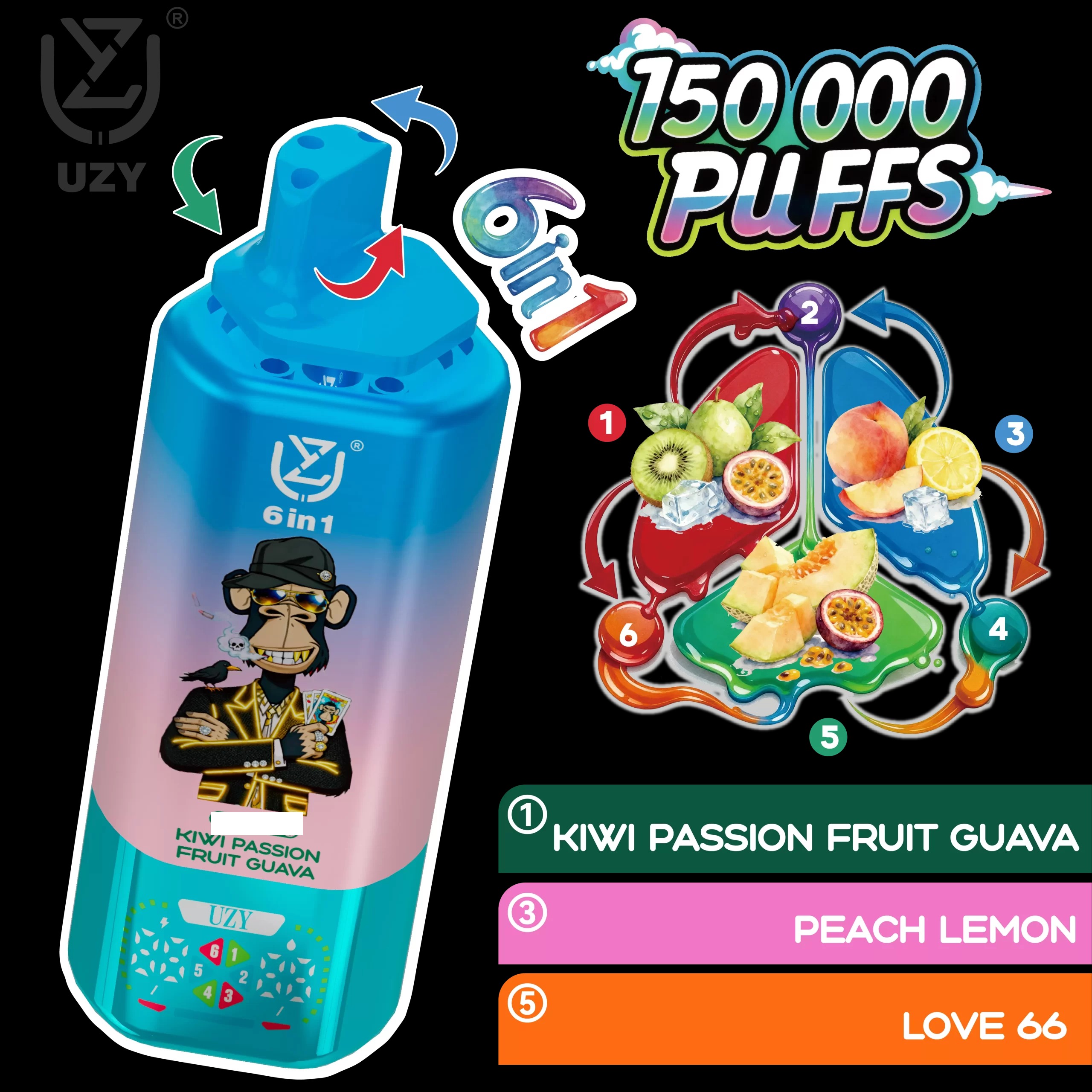 UZY 6 in 1 150000 Züge Einweg Vape Großhandel Quad Mesh Coil Smart Screen günstig kaufen – Bild 5