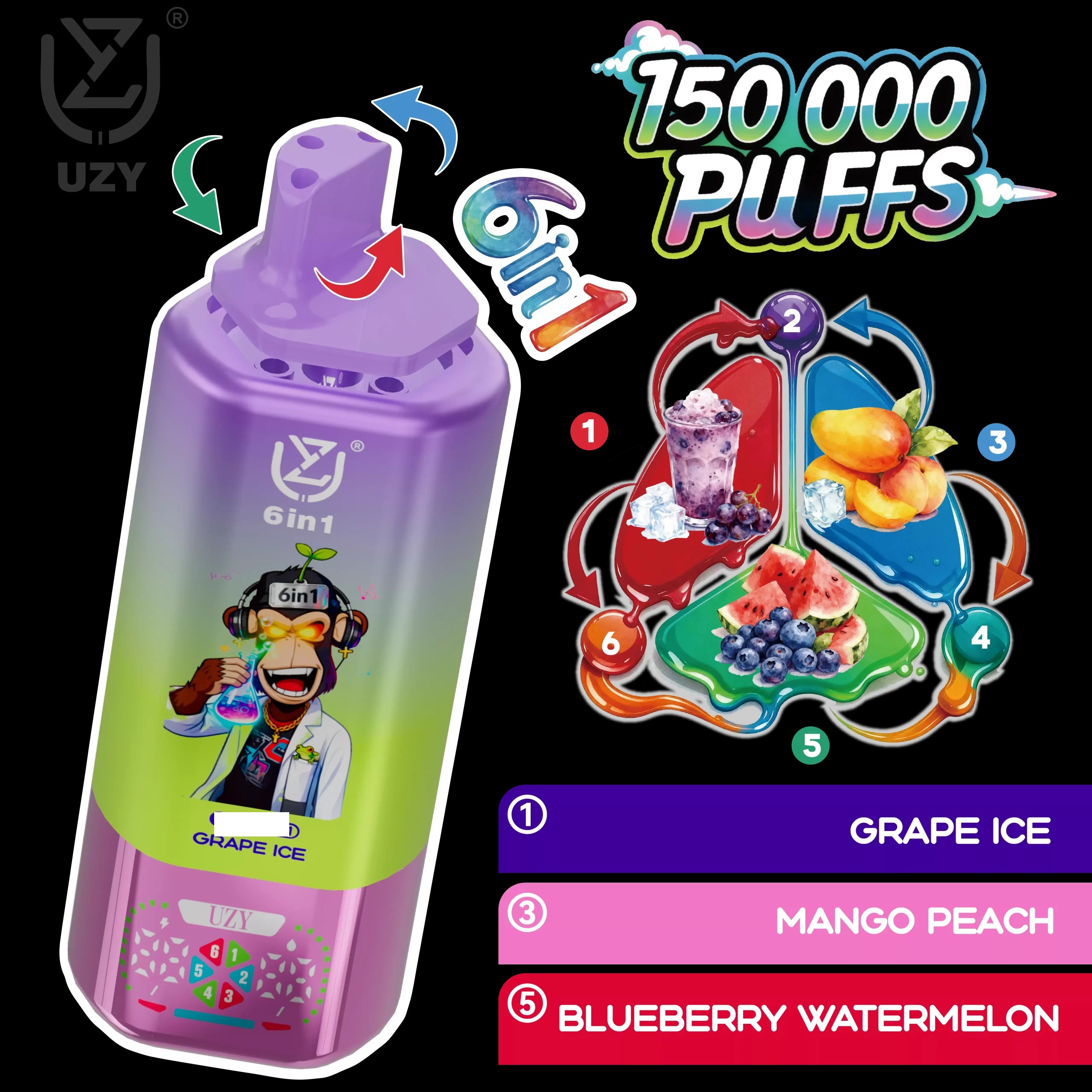 UZY 6 in 1 150000 Züge Einweg Vape Großhandel Quad Mesh Coil Smart Screen günstig kaufen – Bild 9