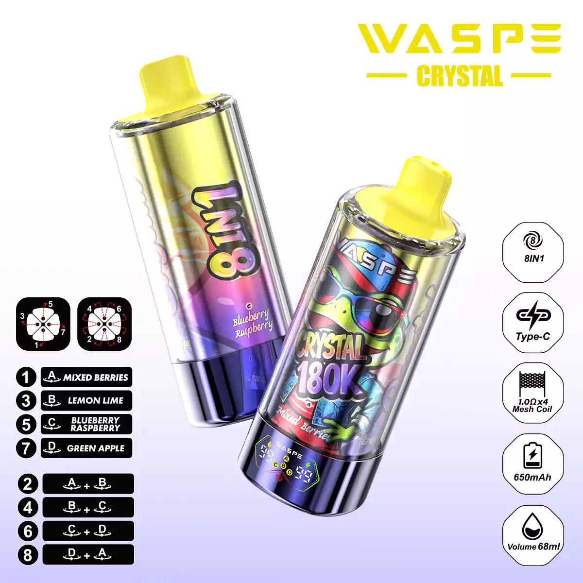 WASPE 8 in 1 Einweg Vape 180000 Züge LED Display Mesh Coil Großhandel günstig kaufen – Bild 11
