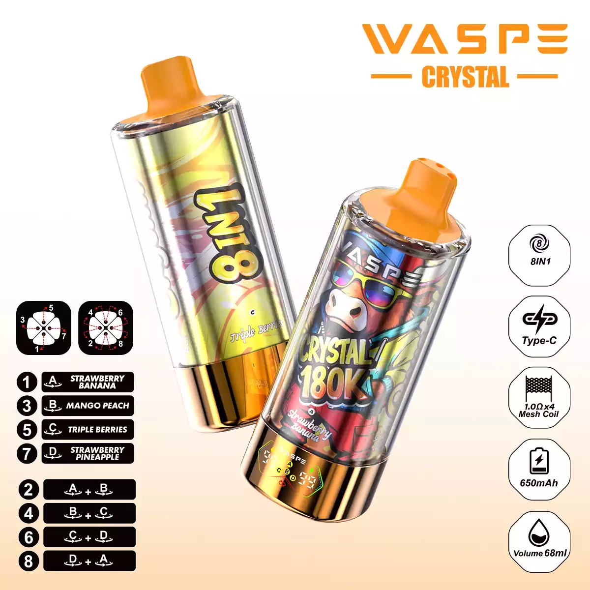 WASPE 8 in 1 Einweg Vape 180000 Züge LED Display Mesh Coil Großhandel günstig kaufen – Bild 13