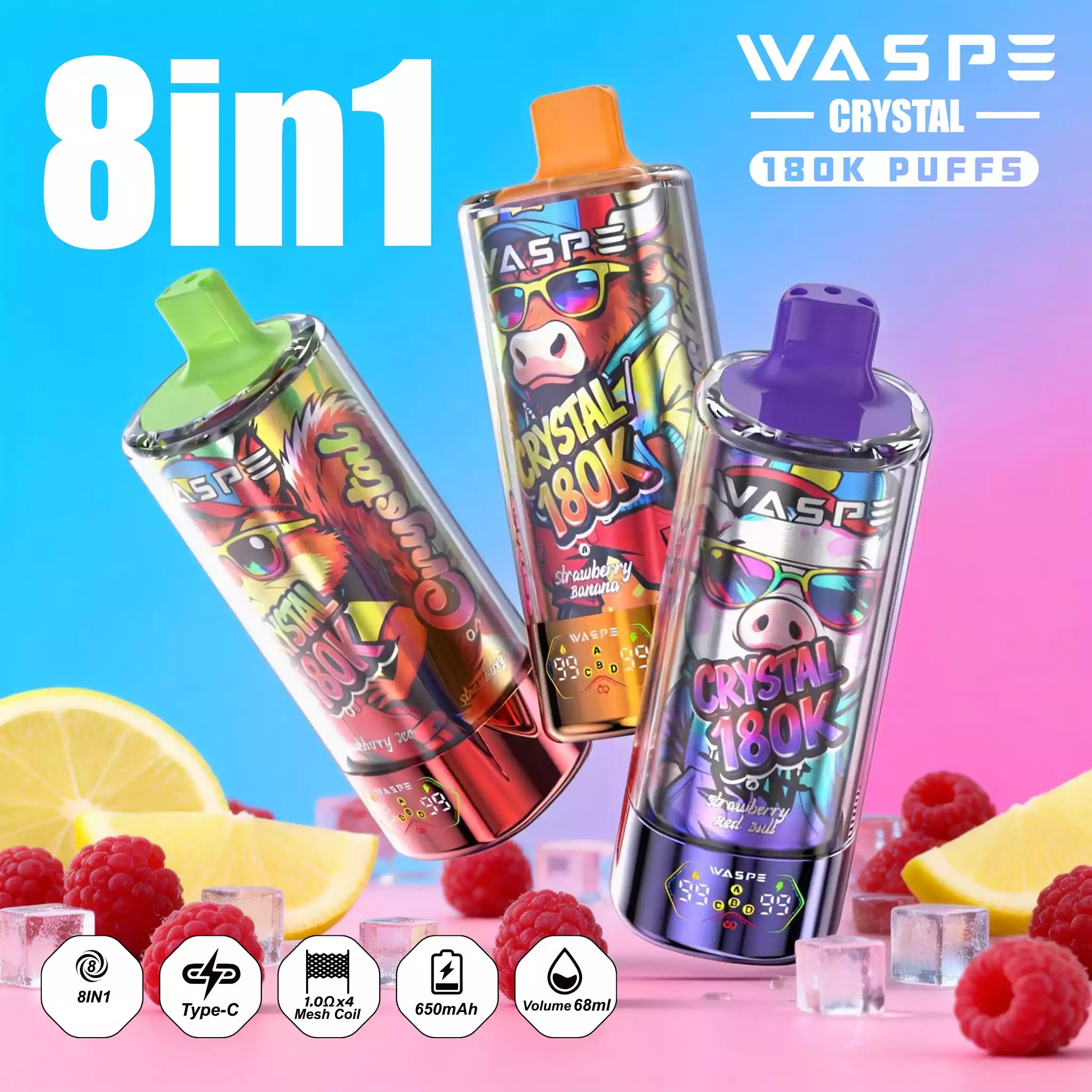 WASPE 8 in 1 Einweg Vape 180000 Züge LED Display Mesh Coil Großhandel günstig kaufen – Bild 3