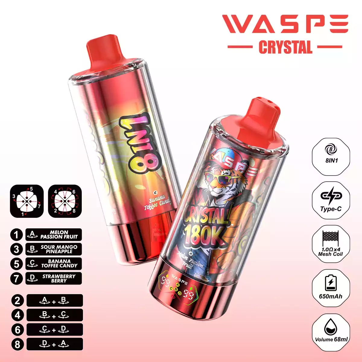 WASPE 8 in 1 Einweg Vape 180000 Züge LED Display Mesh Coil Großhandel günstig kaufen – Bild 7