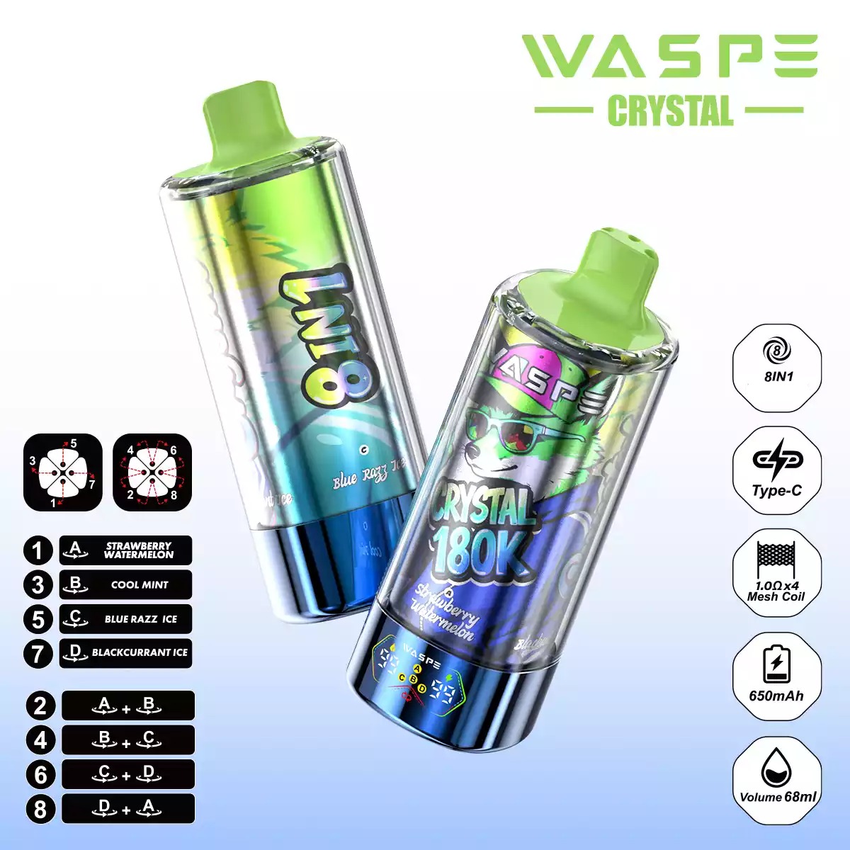 WASPE 8 in 1 Einweg Vape 180000 Züge LED Display Mesh Coil Großhandel günstig kaufen – Bild 8