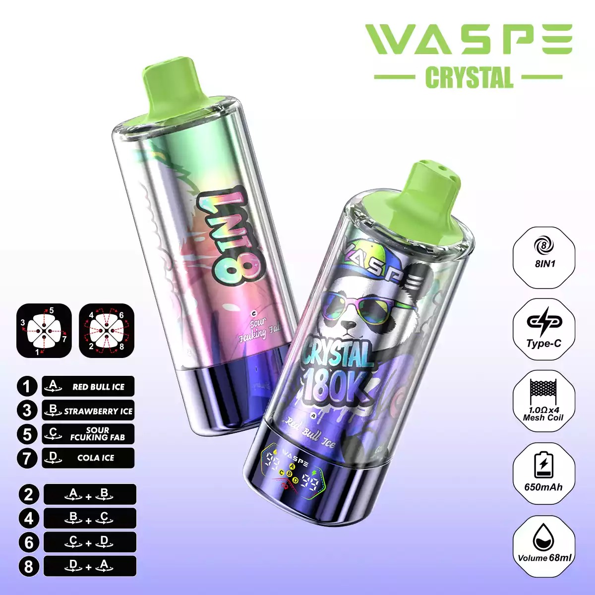 WASPE 8 in 1 Einweg Vape 180000 Züge LED Display Mesh Coil Großhandel günstig kaufen – Bild 5