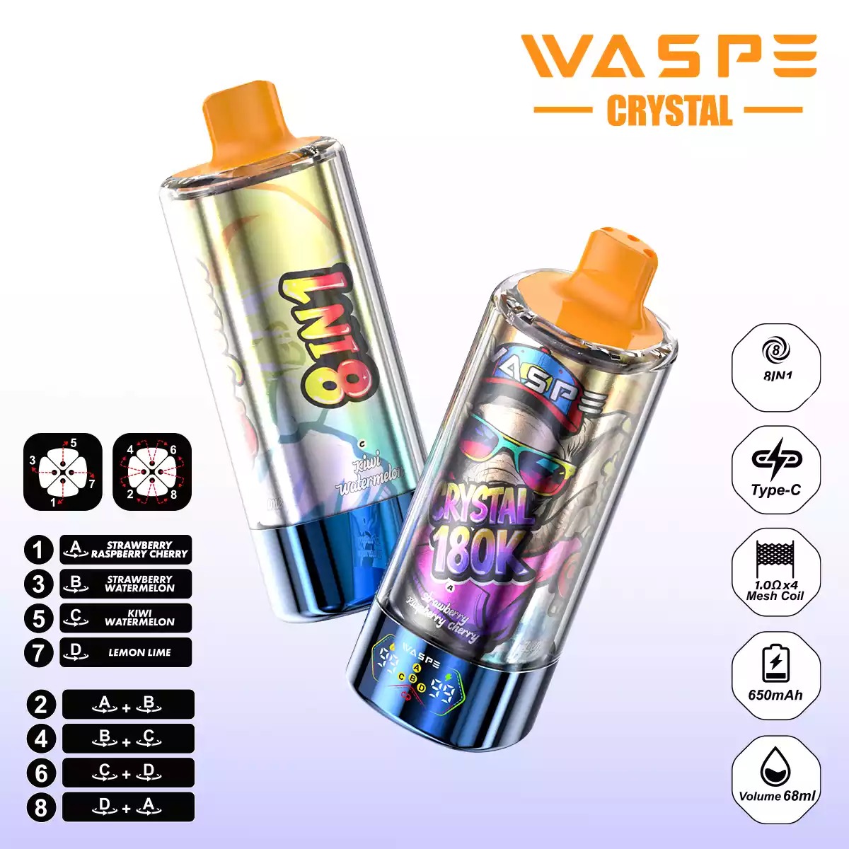 WASPE 8 in 1 Einweg Vape 180000 Züge LED Display Mesh Coil Großhandel günstig kaufen – Bild 12