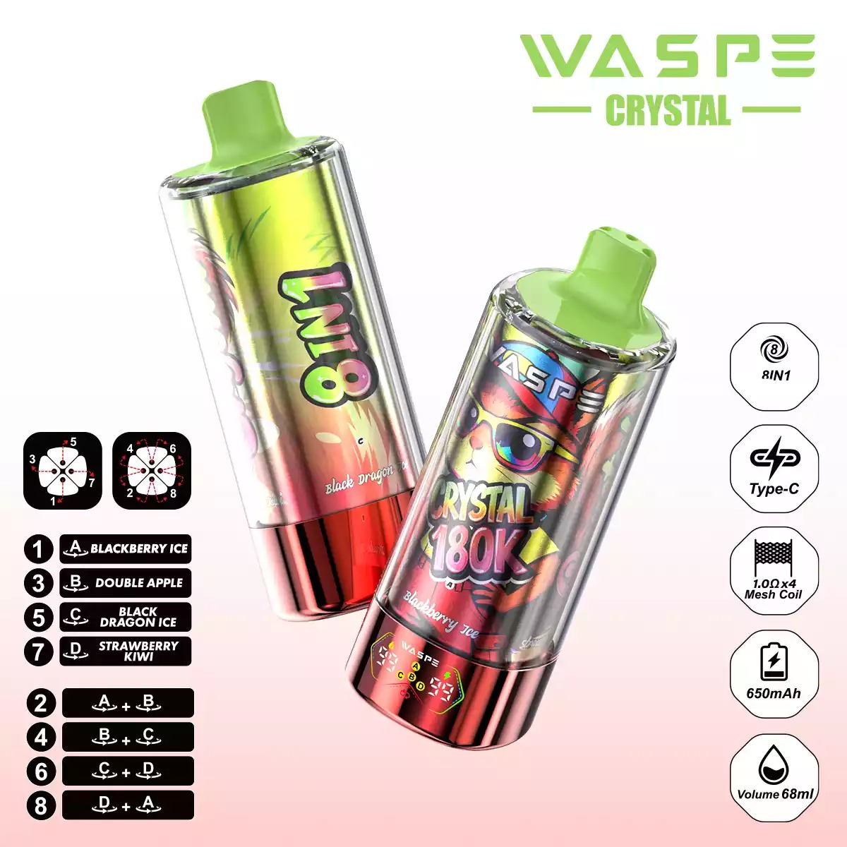 WASPE 8 in 1 Einweg Vape 180000 Züge LED Display Mesh Coil Großhandel günstig kaufen – Bild 9