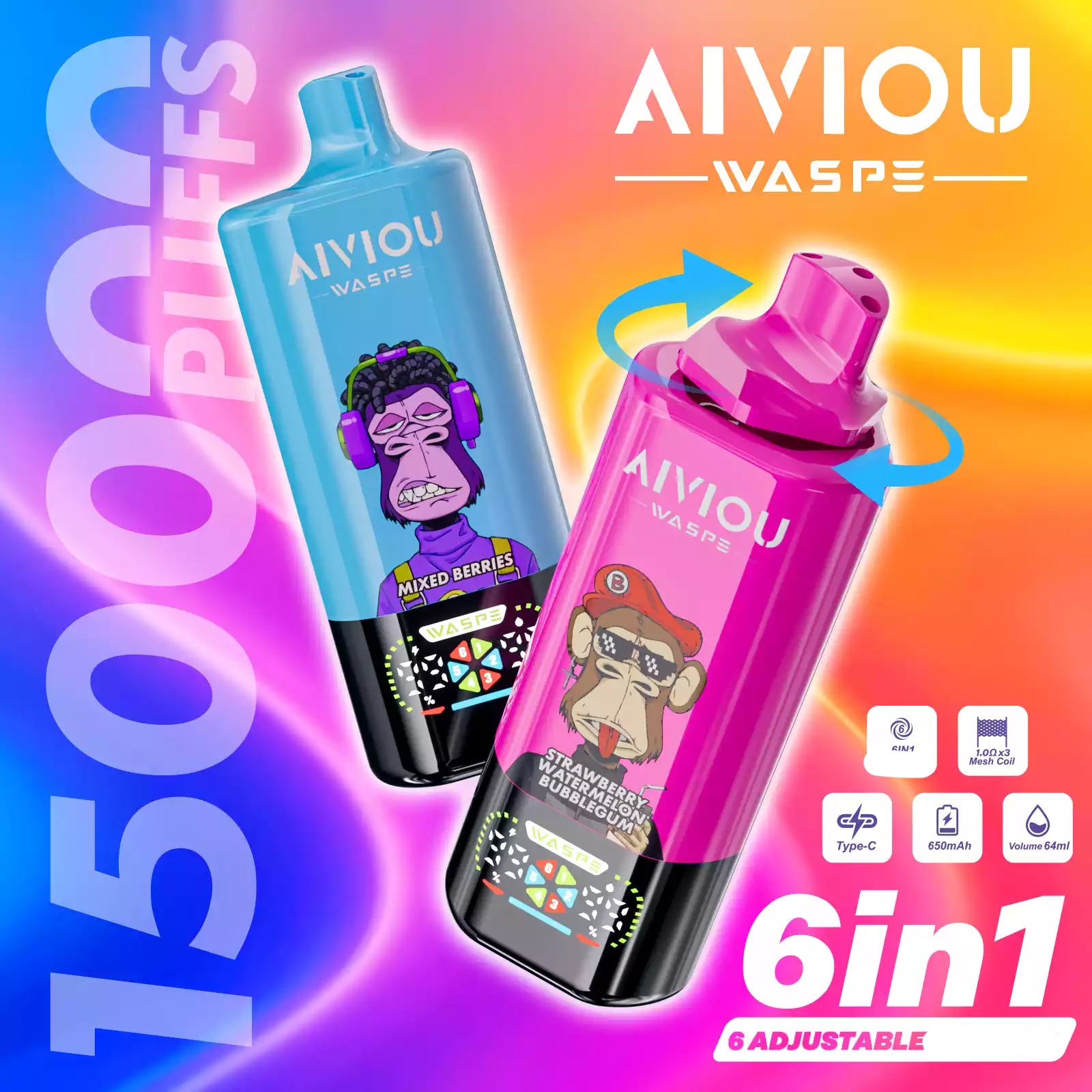 WASPE AIVIOU 6 in 1 150000 Züge Einweg Vape Großhandel 150K Züge günstig kaufen – Bild 3